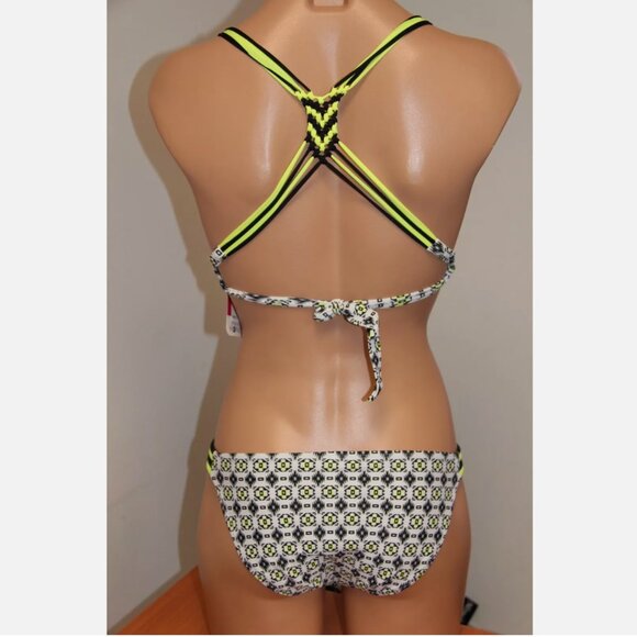 New Hula Honey Swimsuit Bikini 2 piece set Sz XS Push Up Black Yellow - Picture 3 of 5